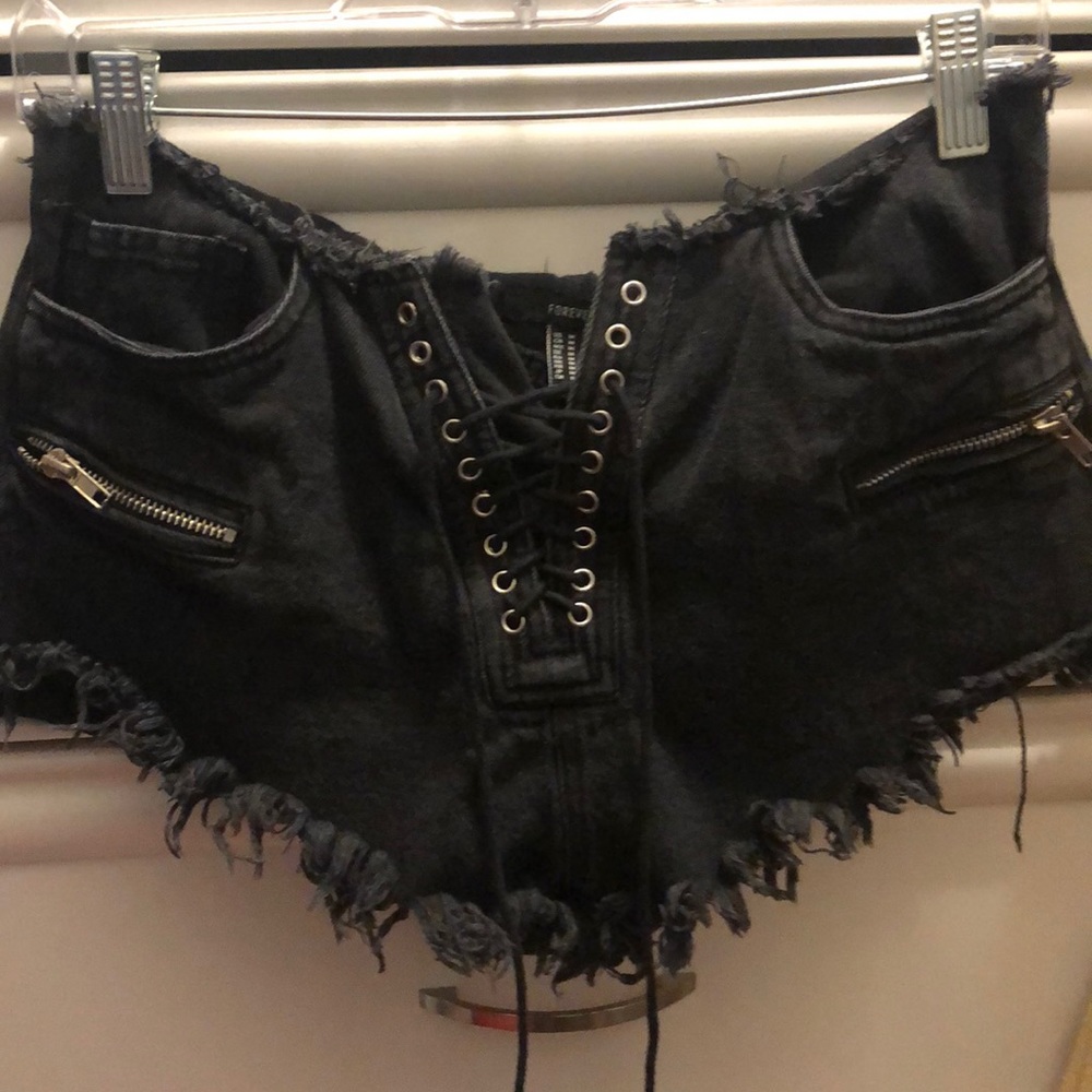 Black Lace Up Jean Shorts